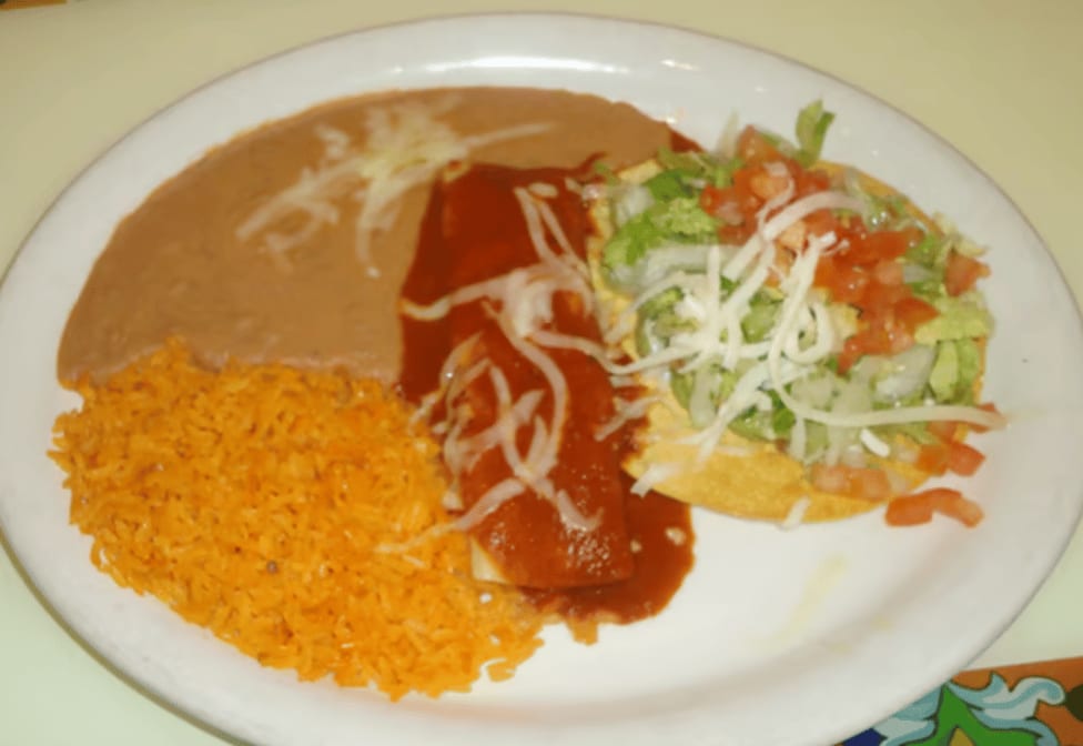 H. One Guacamole Tostada & One Beef Enchilada.