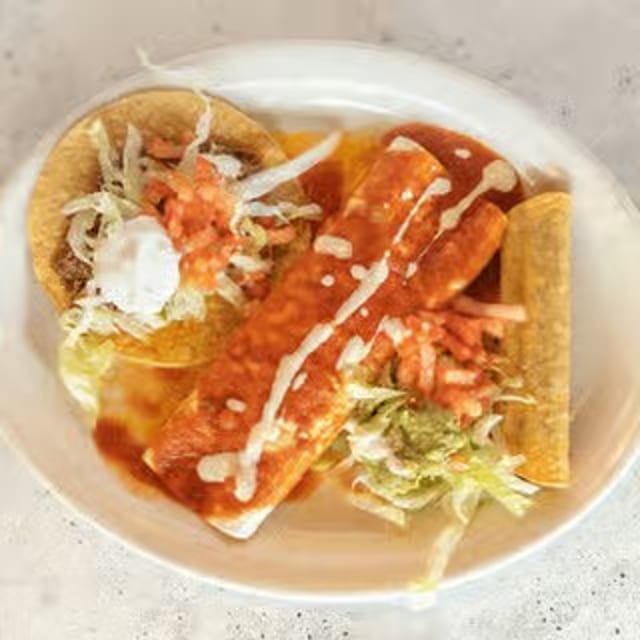 One Burrito, One Flauta & One Beef Tostada.