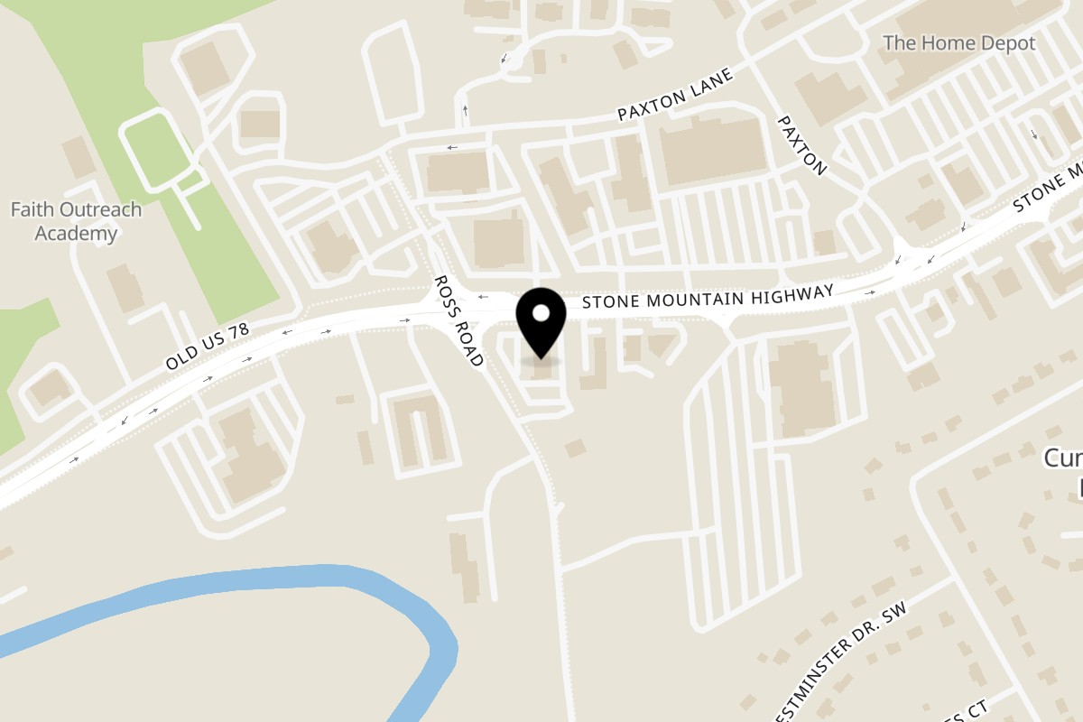 Map showing the location of El Paso Tacos & Tequila Lilburn on 4300 Stone Mountain Hwy in Lilburn