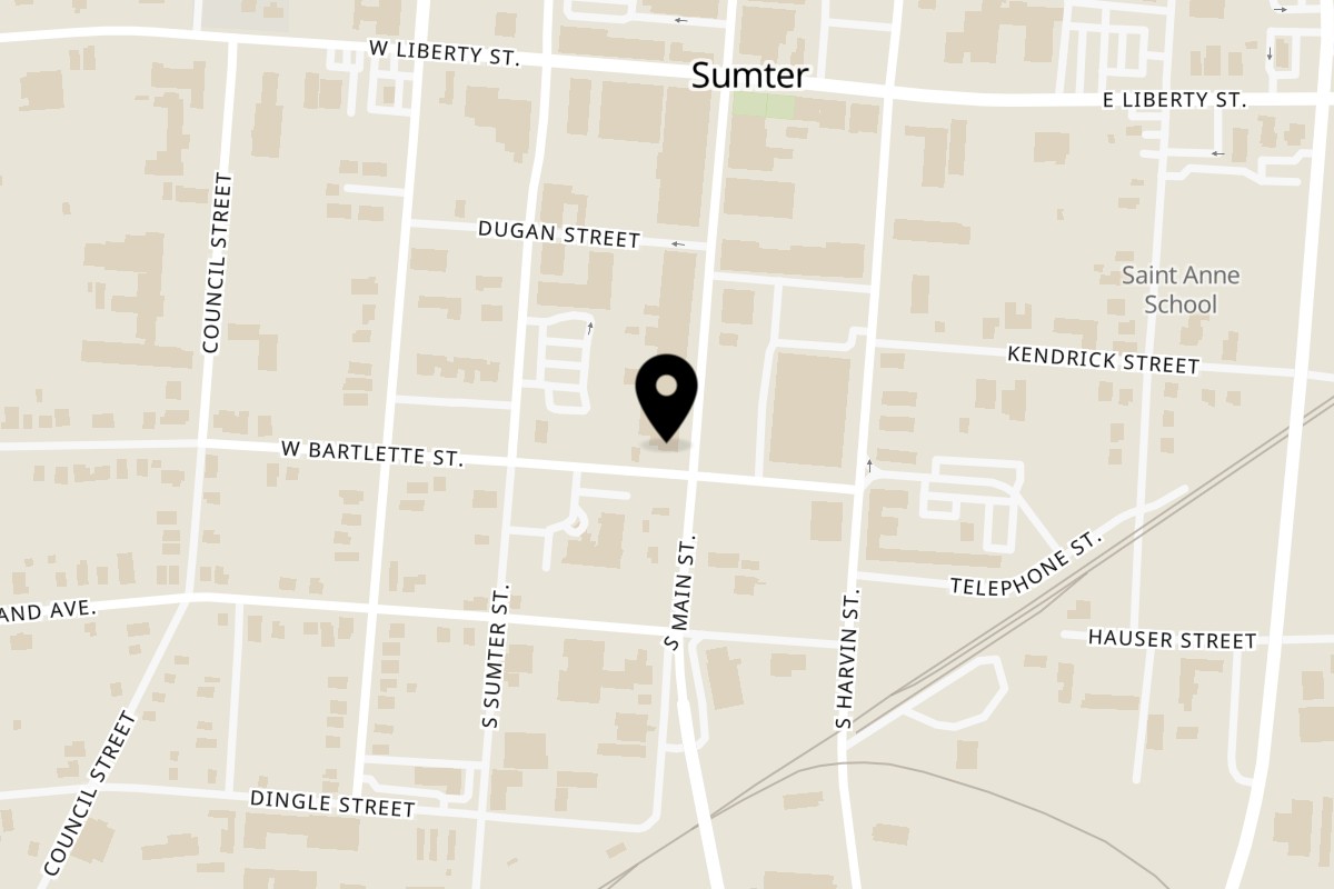 Map showing the location of El Paso Tacos & Tequila Sumter on 154 S Main St in Sumter